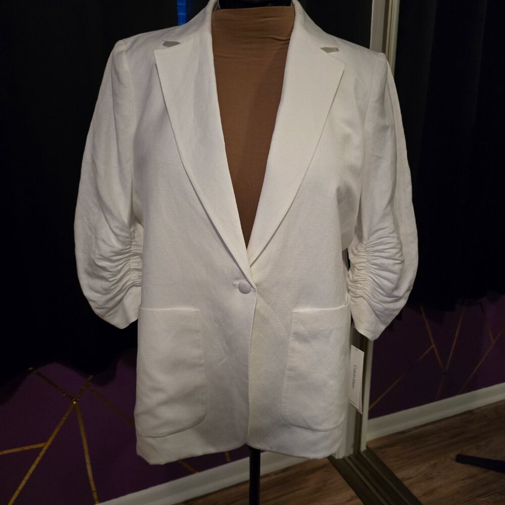 NWT Calvin Klein Women's Linen Blend One-Button Blazer, White, 18W - Picture 3 of 11
